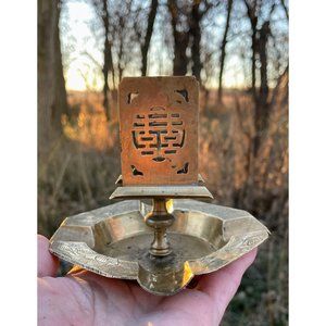 Vintage 1930s Chinese Export Brass Ashtray with Matchbox Holder
